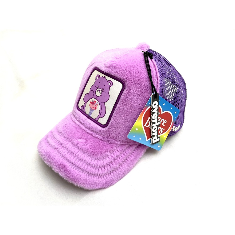 NEW Care Bears x Overlord Share Bear Fuzzy Faux Fur Trucker Snapback Hat Cap